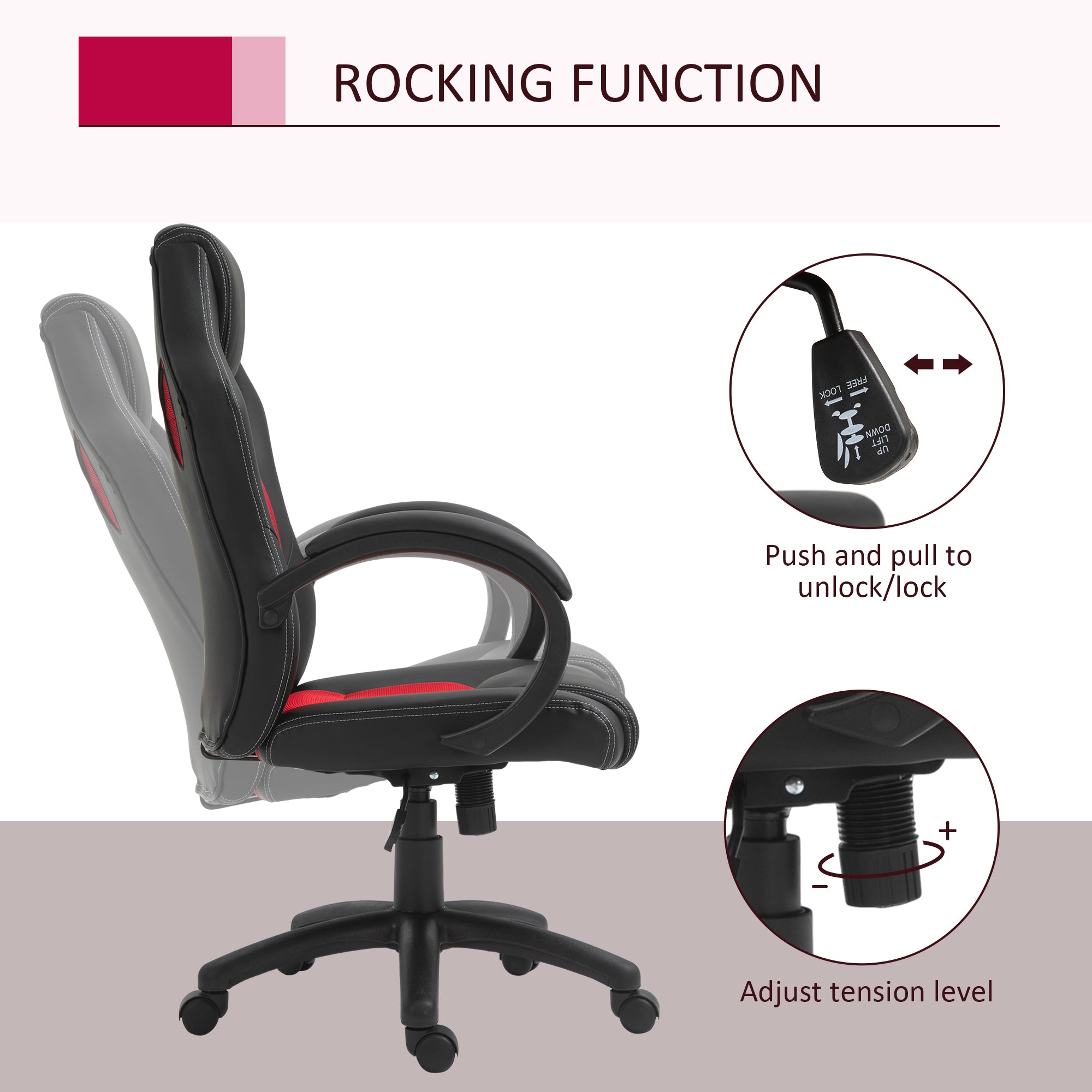 Vinsetto Office Chair Faux Leather Swivel Computer Desk Chair for Home Office with Wheels Armrests Black - anydaydirect