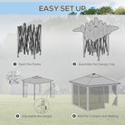 Outsunny 3 x 3(m) Pop Up Gazebo Party Tent with Solar-Powered LED Lights, Adjustable Event Shelter with Netting, Khaki - anydaydirect