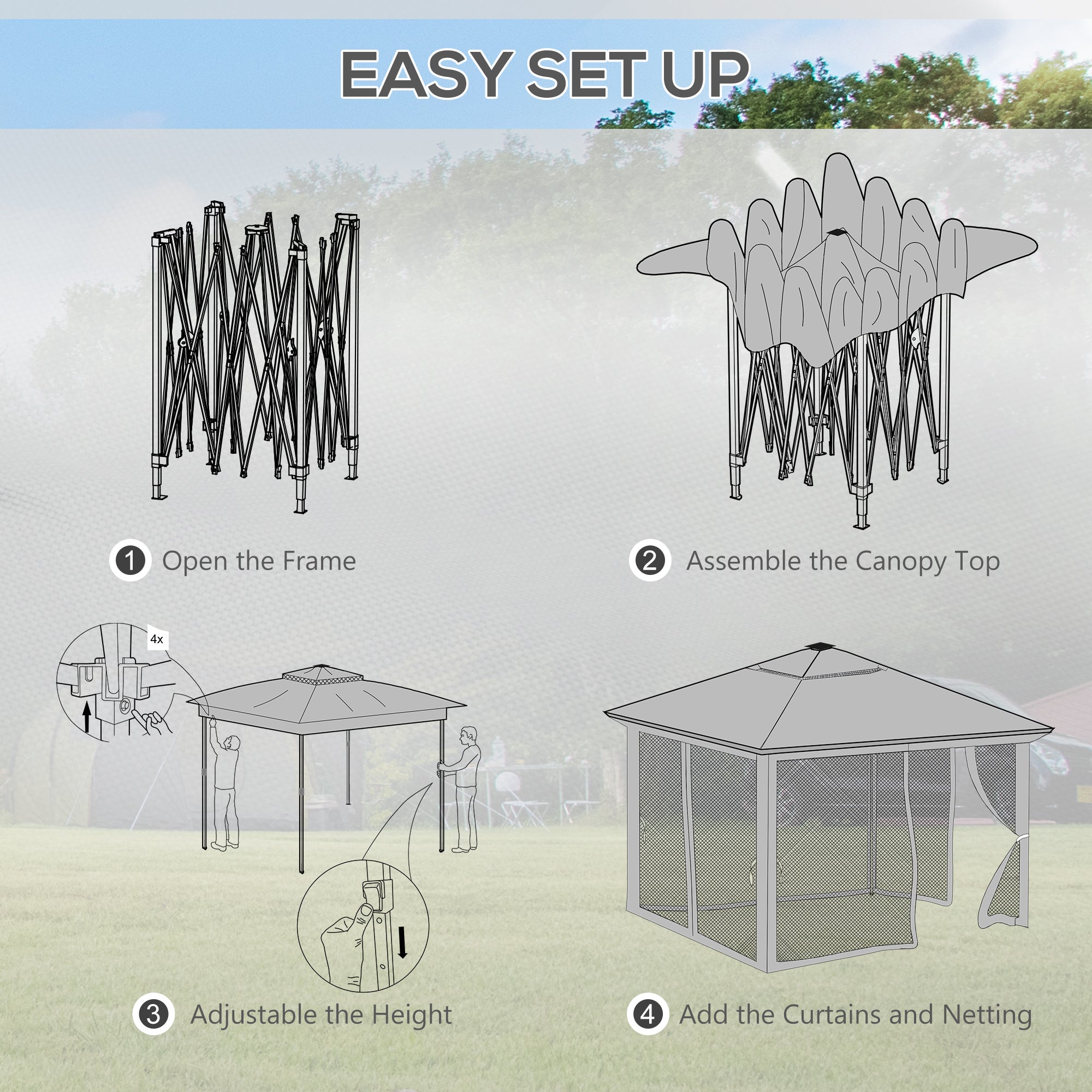 Outsunny 3 x 3(m) Pop Up Gazebo Party Tent with Solar-Powered LED Lights, Adjustable Event Shelter with Netting, Khaki - anydaydirect