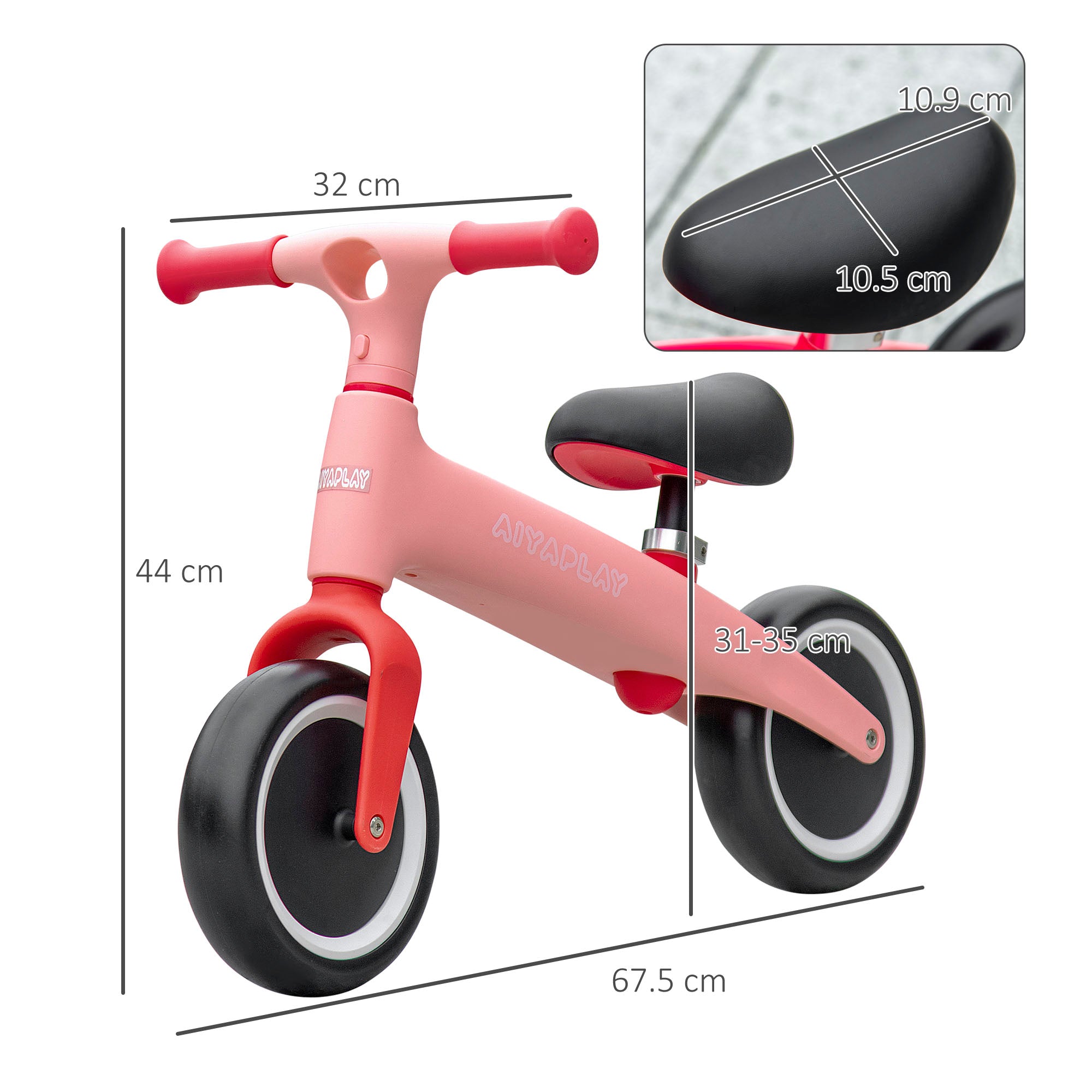 AIYAPLAY Toddler Balance Bike, Adjustable Seat Height, Lightweight Frame for Easy Control, Ideal for 1.5 - 3 Years Old, Pink - anydaydirect