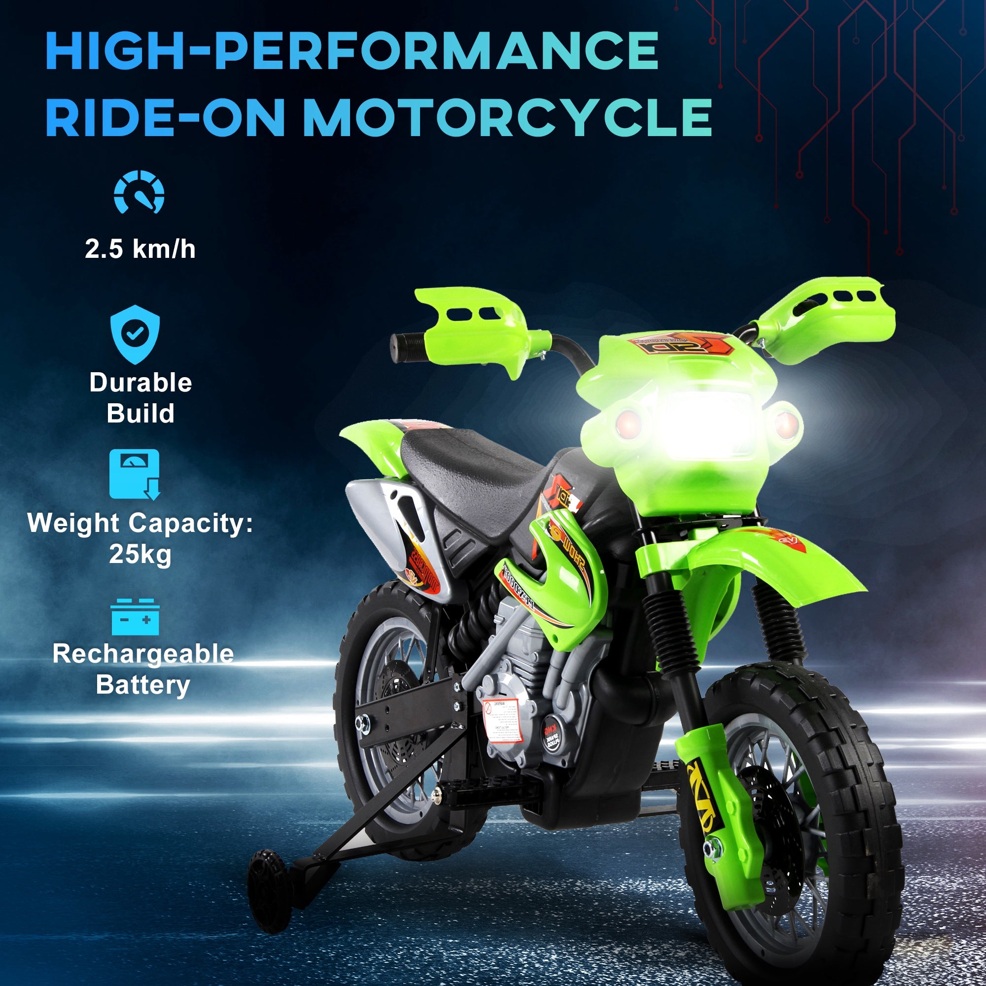 HOMCOM Kids Electric Motorbike Child Ride on Motorcycle 6V Battery Scooter (Green) - anydaydirect