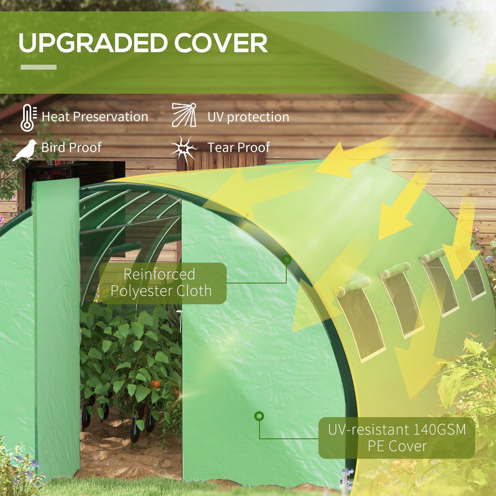 Outsunny Polyethylene Upgraded Structure Walk-in Polytunnel Greenhouse, 6 x 3(m), Green - anydaydirect
