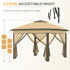 Outsunny 3.3 x 3.3m Pop Up Gazebo, Double Roof Foldable Canopy Tent with Zipped Mesh Sidewalls, Height Adjustable and Carrying Bag, Event Tent for Patio Garden, Beige - anydaydirect