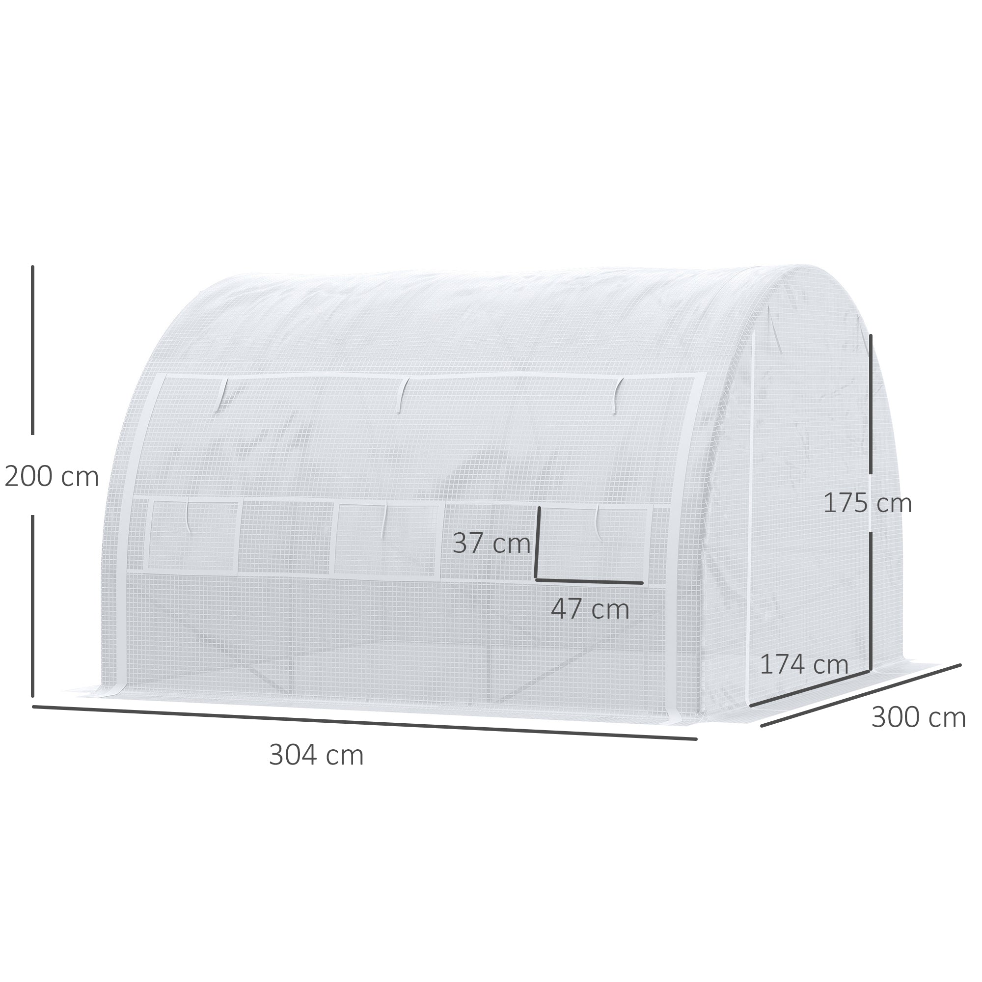 Outsunny 3 x 3 x 2 m Polytunnel Greenhouse with Roll-up Side Walls, Walk-in Grow House Tent with Steel Frame, Reinforced Cover, Zipped Door and 6 Mesh Windows for Garden, White - anydaydirect