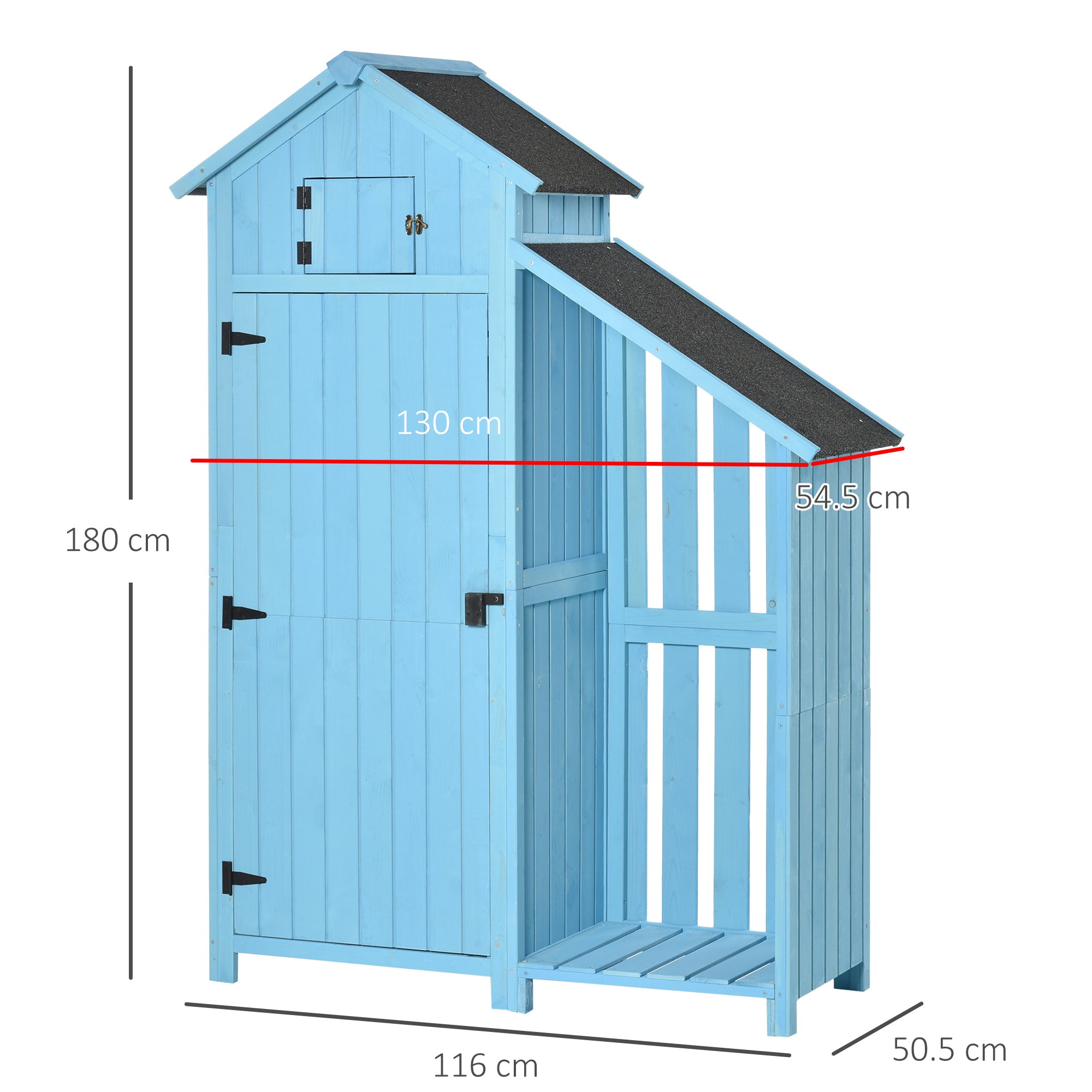 Outsunny Garden Shed Wooden Firewood House Storage Cabinet Waterproof Asphalt Roof Tool Organizer with Lockable Door, 180 x 130 x 55 cm - anydaydirect