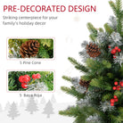 HOMCOM 2 Pieces 2ft Prelit Artificial Christmas Tree with LED Light and 141 Tips, Concrete Base, Tabletop Xmas Tree with Pine Cones and Red Berries, Green - anydaydirect