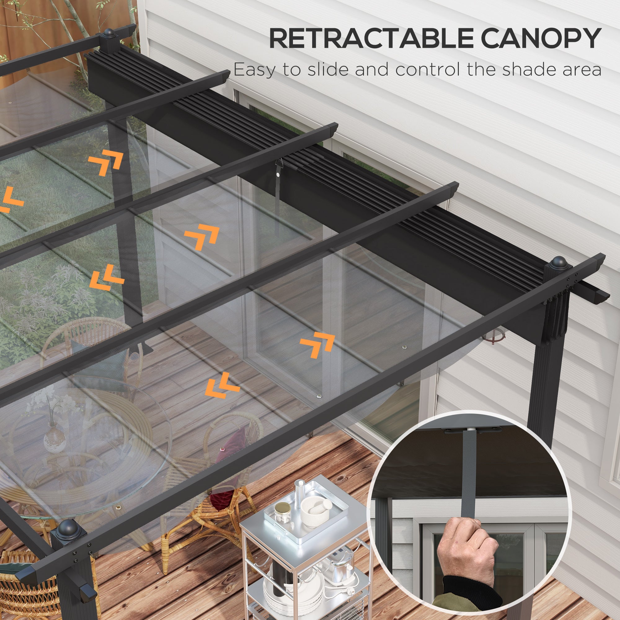 Outsunny 3 x 4m Aluminium Pergola, with Retractable Roof - Dark Grey - anydaydirect