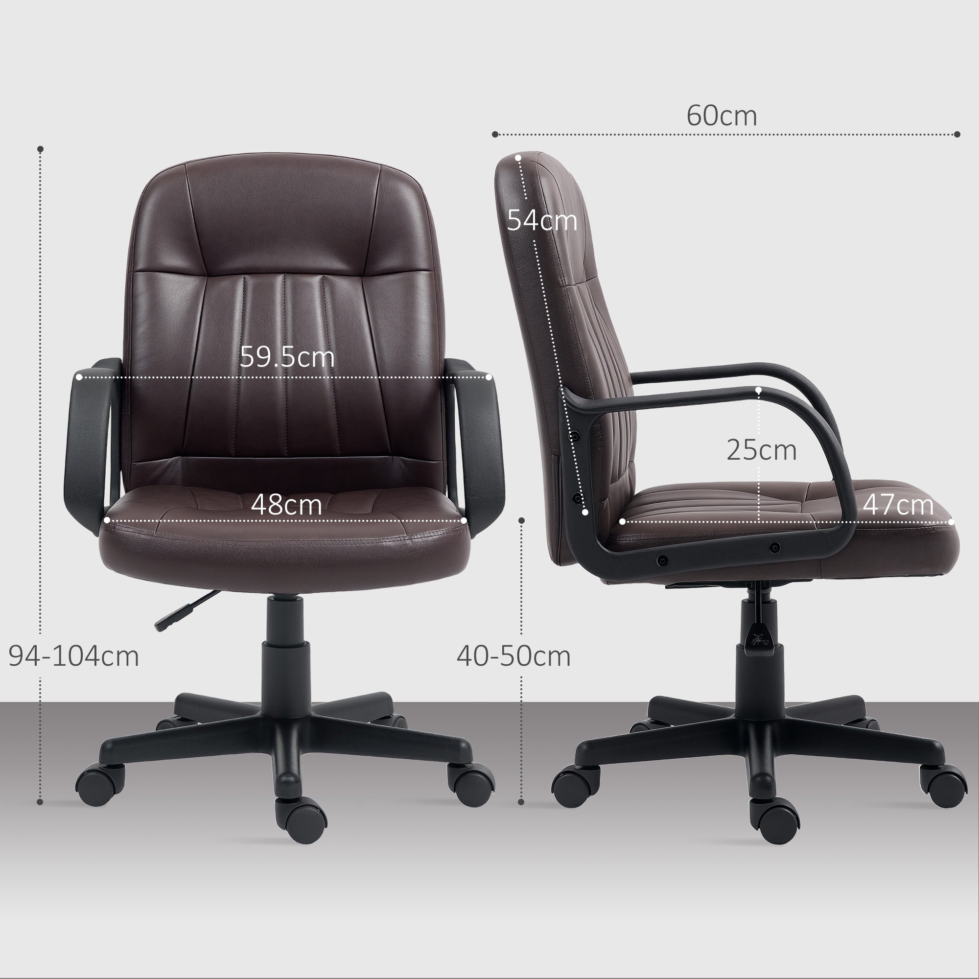 HOMCOM Swivel Executive Chair PU Leather Computer Desk Chair, Dark Brown - anydaydirect
