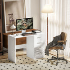 HOMCOM Computer Desk with Drawers, Dressing Table, High Gloss Home Office Writing Workstation, White - anydaydirect