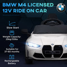 AIYAPLAY 12V BMW M4 Licensed Kids Car with Easy Transport, Remote Control, Suspension, Music, Horn, LED Lights - White - anydaydirect