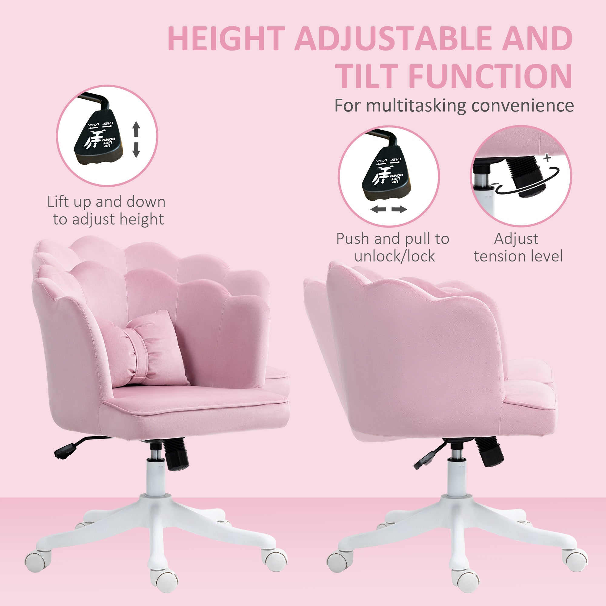 HOMCOM Velvet-Feel Petal Back Office Chair - Pink - anydaydirect