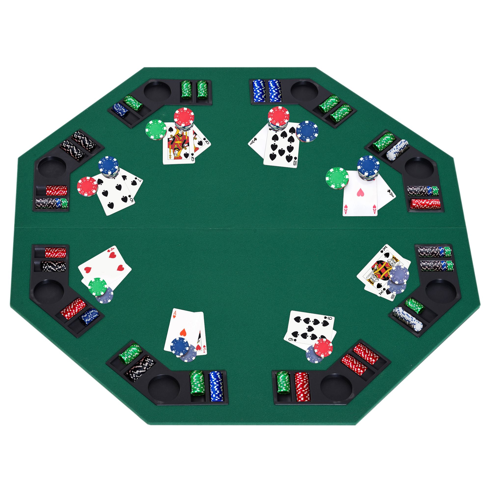 HOMCOM 1.2m/48 Inches Foldable Poker Table Top 8 Players Blackjack Tables Chip Trays - anydaydirect
