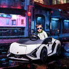 HOMCOM Compatible 12V Battery-powered Kids Electric Ride On Car Lamborghini SIAN Toy w/ Remote Control Lights MP3 for 3-5 Years Old White - anydaydirect