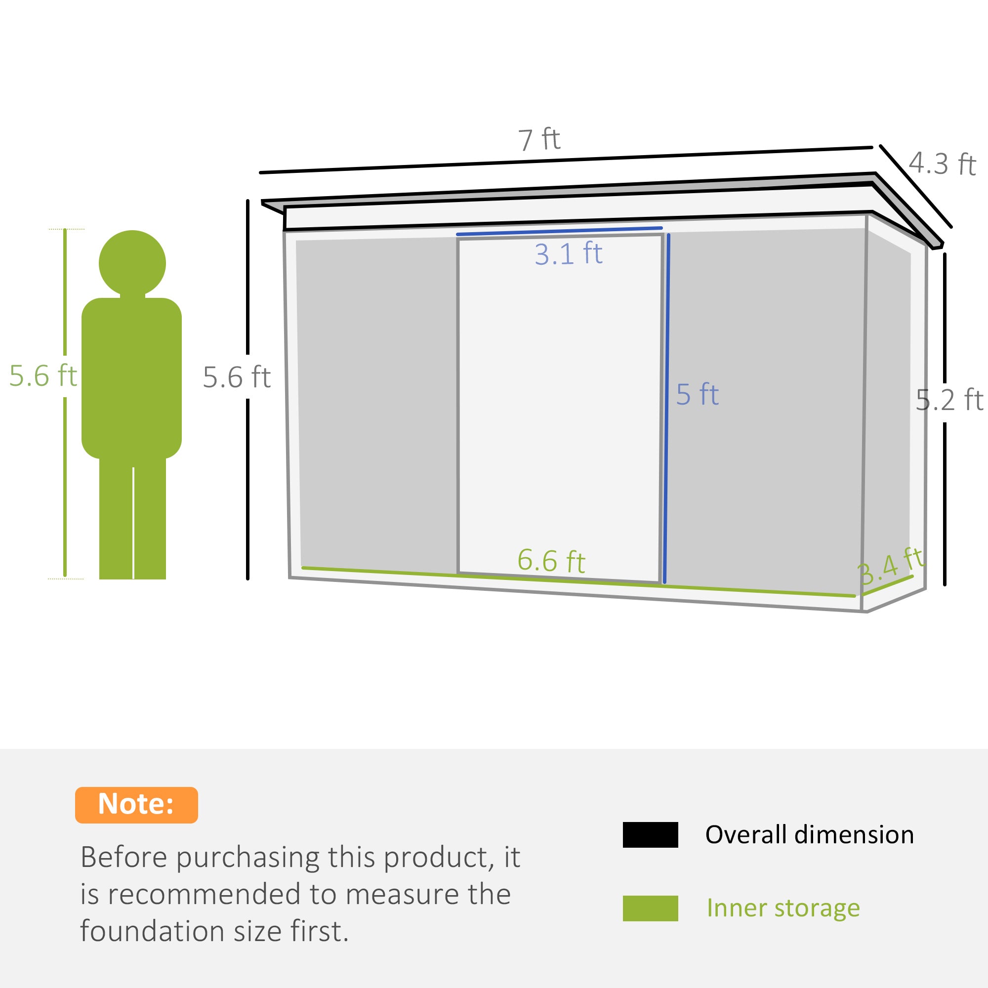 Outsunny Pend Garden Storage Shed w/ Foundation Double Door Ventilation Window Sloped Roof Equipment Tool Storage 213 x 130 x 173 cm - anydaydirect
