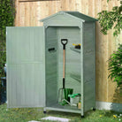 Outsunny Wooden Garden Cabinet 3-Tier Storage Shed 2 Shelves Lockable Organizer with Hooks Foot Pad 74 x 55 x 155cm Green - anydaydirect