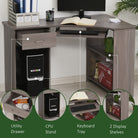 HOMCOM L-Shaped Corner Computer Desk w/ 2 Shelves Wide Worktop Keyboard Tray Drawer & CPU Stand Home Office Study Bedroom Furniture Grey - anydaydirect