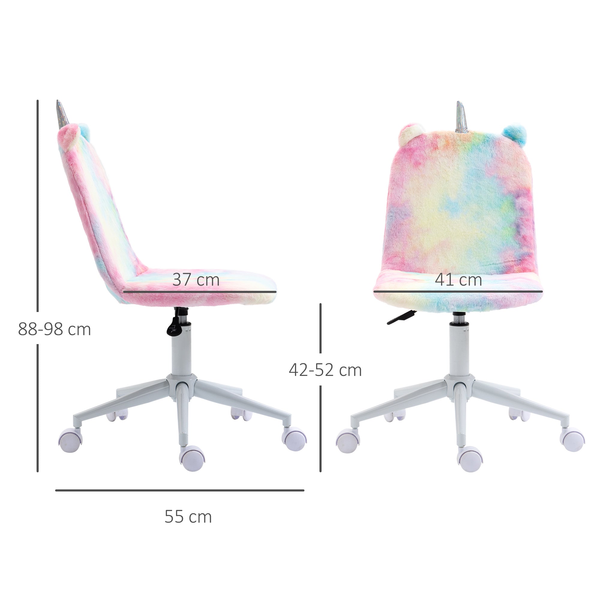 Vinsetto Fluffy Unicorn Office Chair with Mid-Back and Swivel Wheel, Cute Desk Chair, Rainbow Multi-Colored - anydaydirect