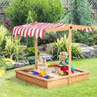 Outsunny Sand Pit Kids Wooden Sandbox with Cover Children Sandpit Play Station Height Adjustable with Canopy, Bottom Liner, Plastic Basins for Outdoor Aged 3-7 Years - anydaydirect