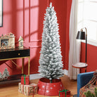 HOMCOM 6ft Artificial Pencil Christmas Tree with 329 Snow Flocked Tips, Metal Base, Realistic Xmas Tree - anydaydirect