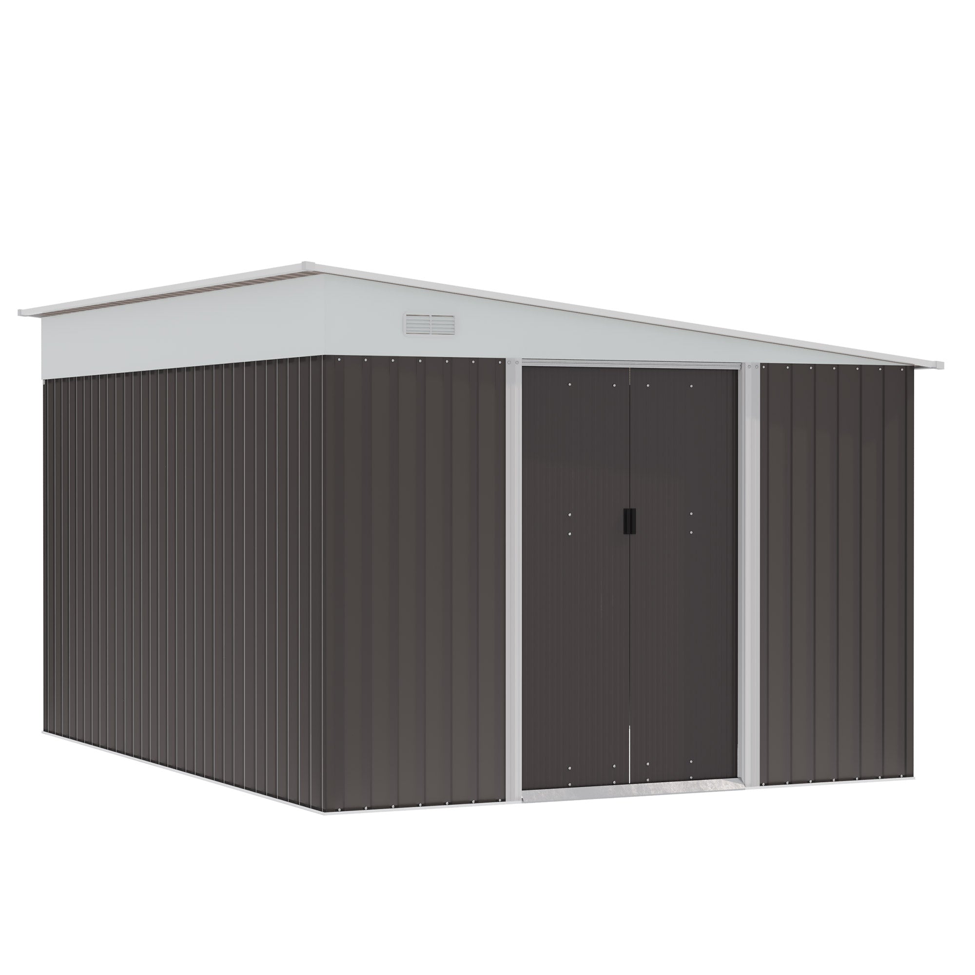 Outsunny 11 x 9 ft Metal Garden Storage Shed Sloped roof Tool House with Double Sliding Doors and 2 Air Vents, Grey - anydaydirect