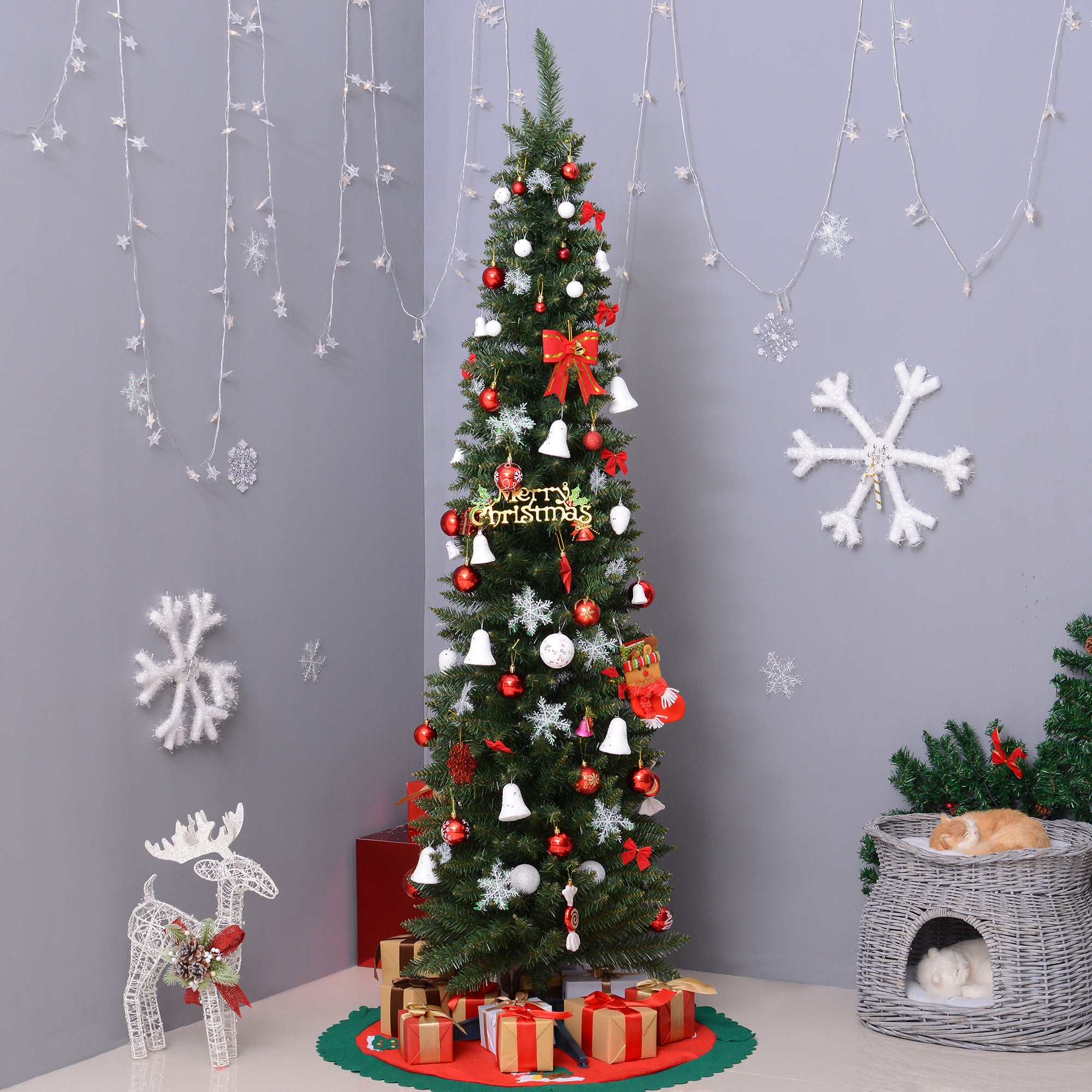 HOMCOM 2.1m Artificial Christmas Tree Pine Tree W/Plastic Stand-Green - anydaydirect