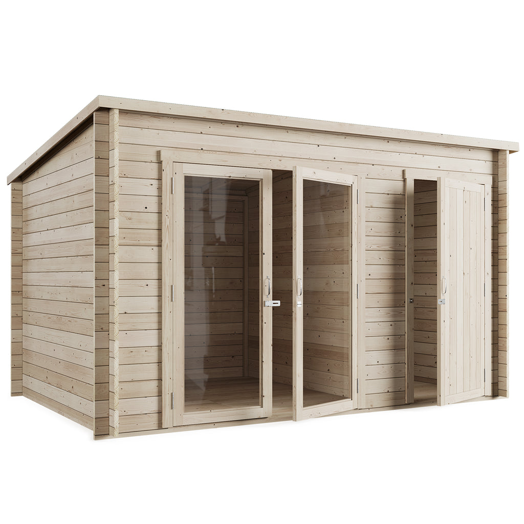 Darton Pent Log Cabin Summerhouse with Side Store – 12x8ft - anydaydirect