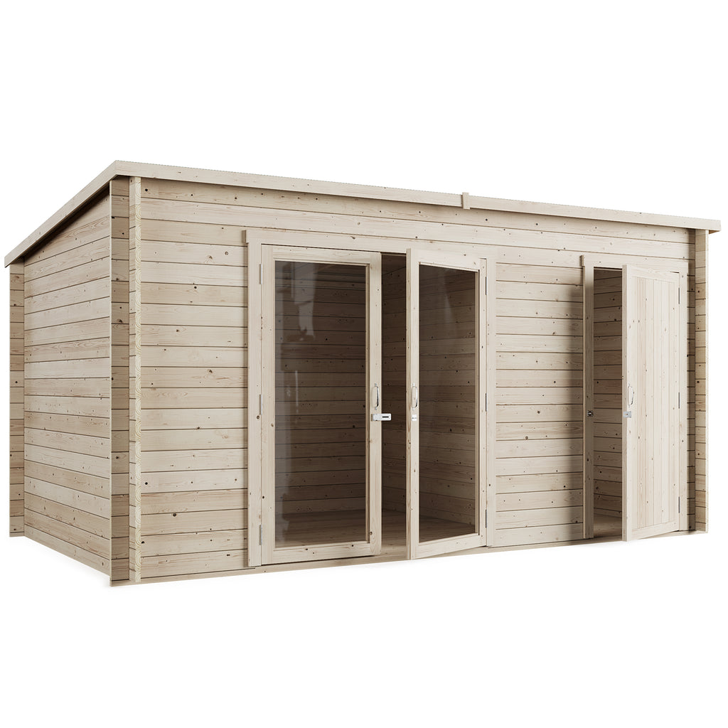 Darton Pent Log Cabin Summerhouse with Side Storage 14x8ft - anydaydirect