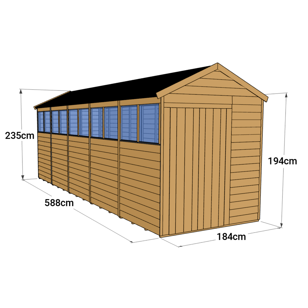 Customizable 20x6 Apex Overlap Shed - Durable & Windowed - anydaydirect