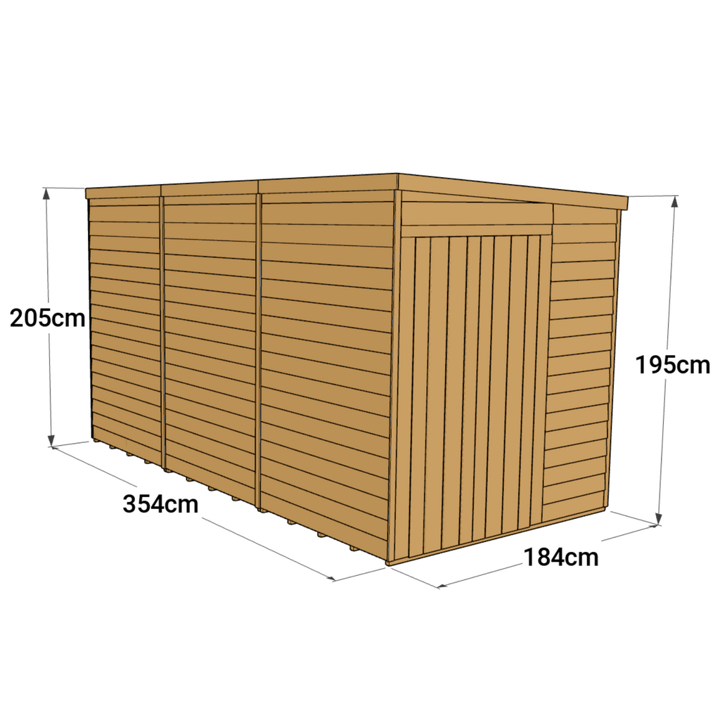 12x6 Windowless Overlap Pent Shed - Customizable & Durable - anydaydirect