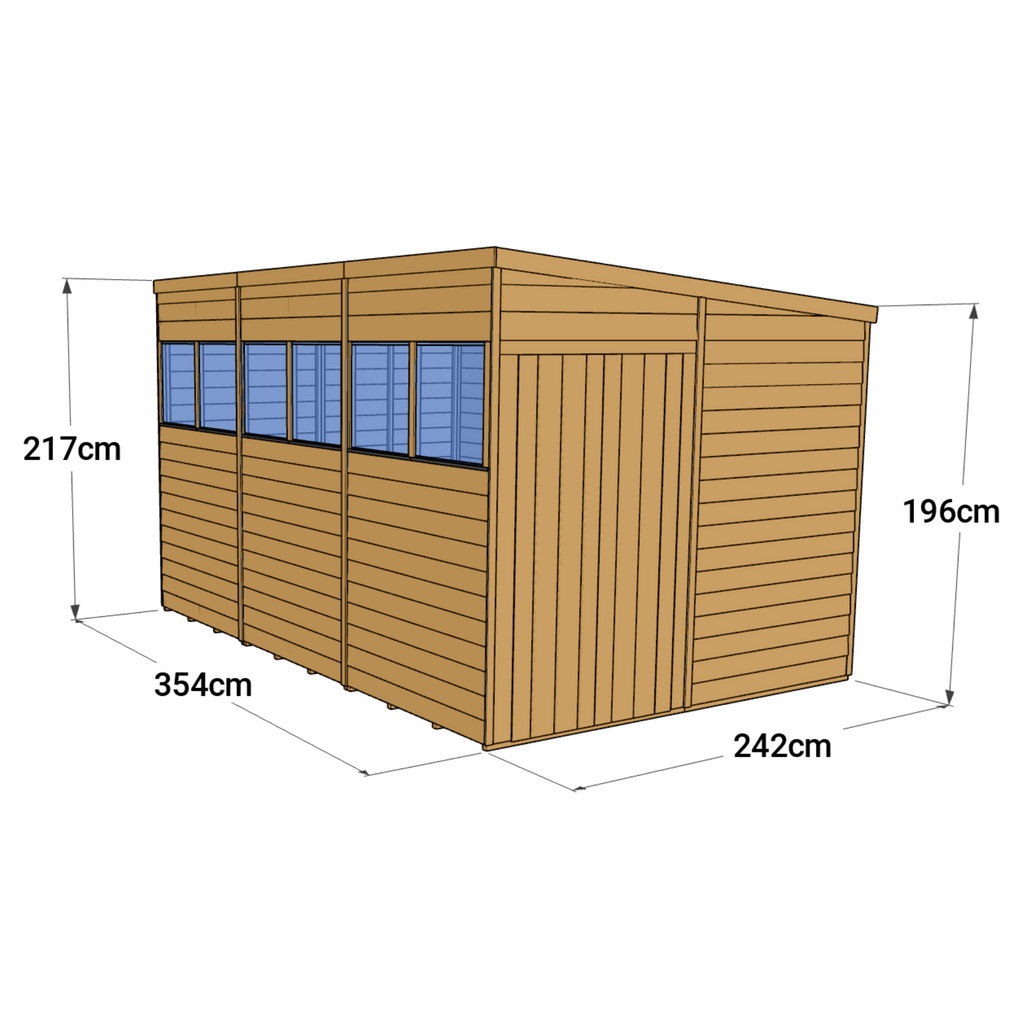 12x8 Customizable Pent Shed with Windows | Store More - anydaydirect