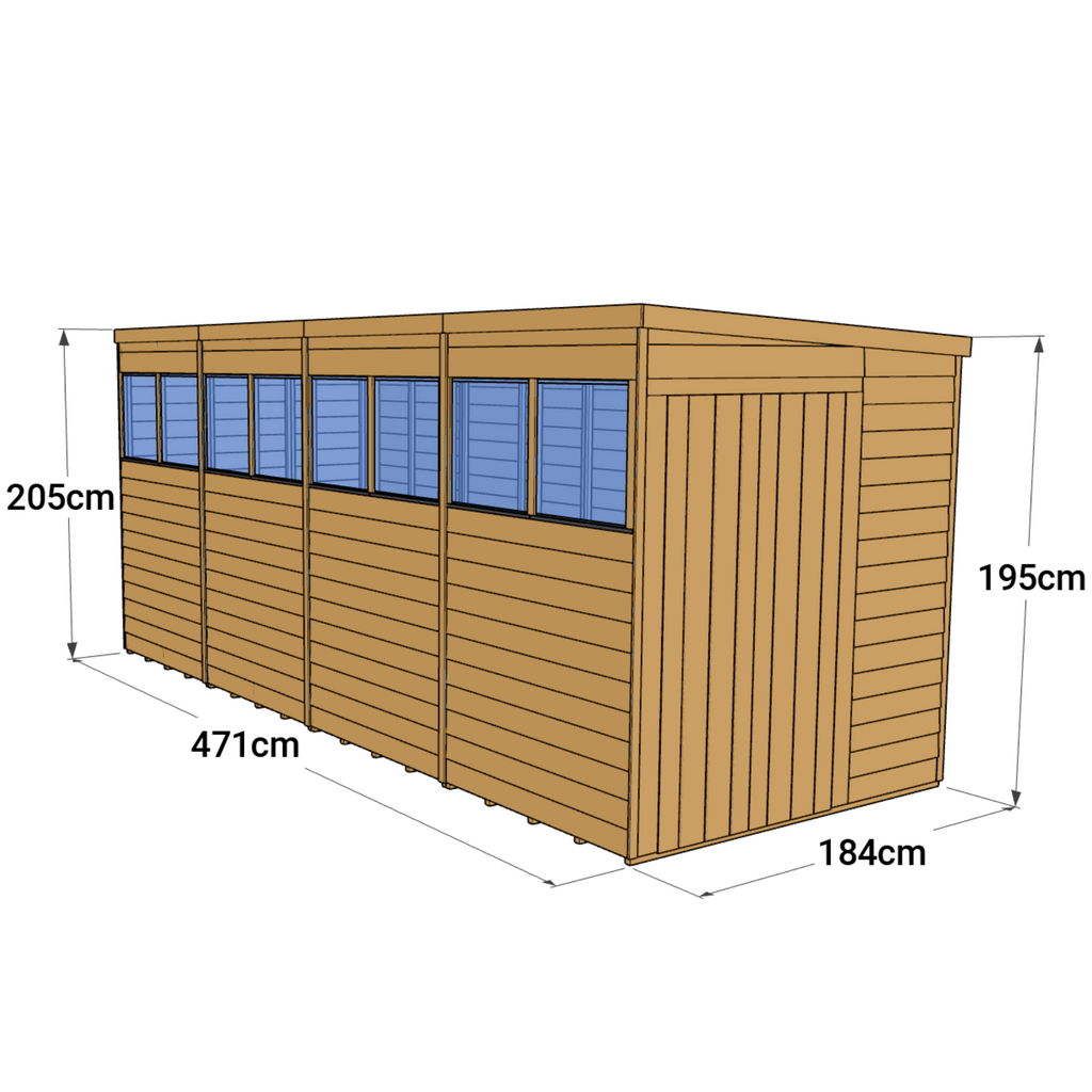 Customizable 16x6 Pent Shed with Windows - Pressure Treated - anydaydirect