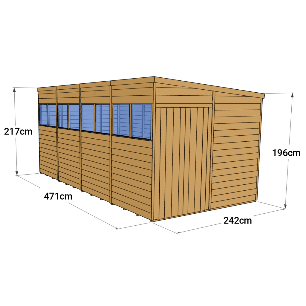 Customizable 16x8 Pent Shed with Windows - Pressure Treated - anydaydirect