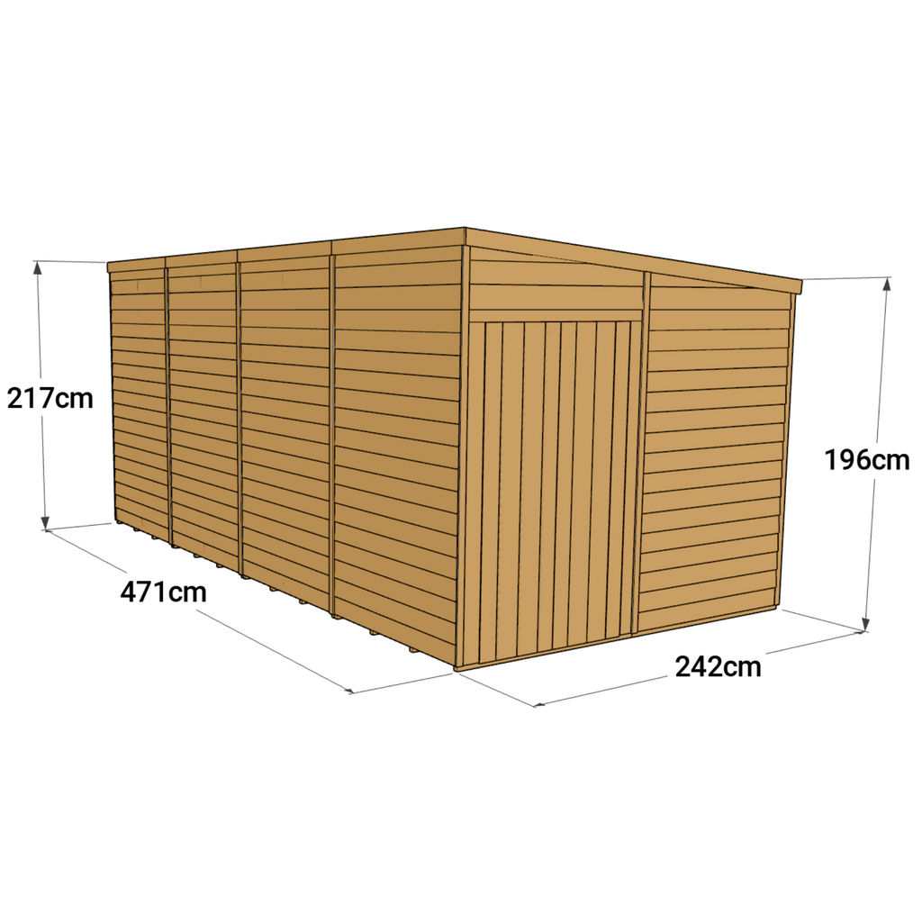 16x8 Windowless Overlap Pent Shed - Customizable, Durable - anydaydirect