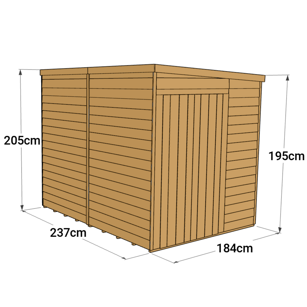 8x6 Pressure-Treated Overlap Pent Shed - Customizable Storage - anydaydirect