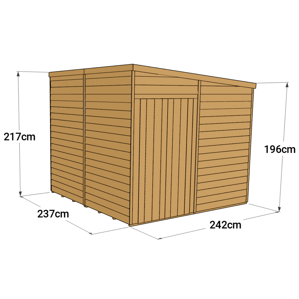 8x8ft Overlap Pent Garden Shed - Windowless & Customizable - anydaydirect