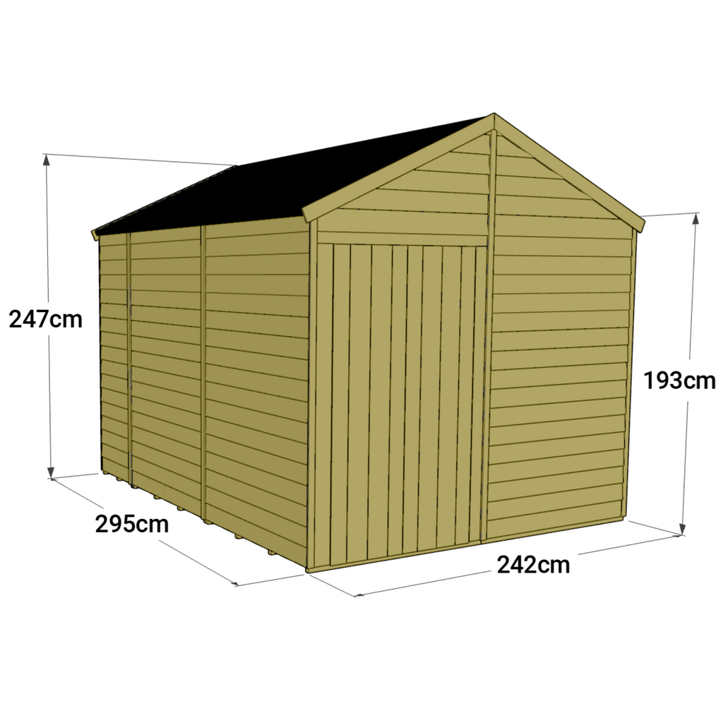 10x8 Windowless Tongue and Groove Apex Shed - Durable Garden Storage - anydaydirect