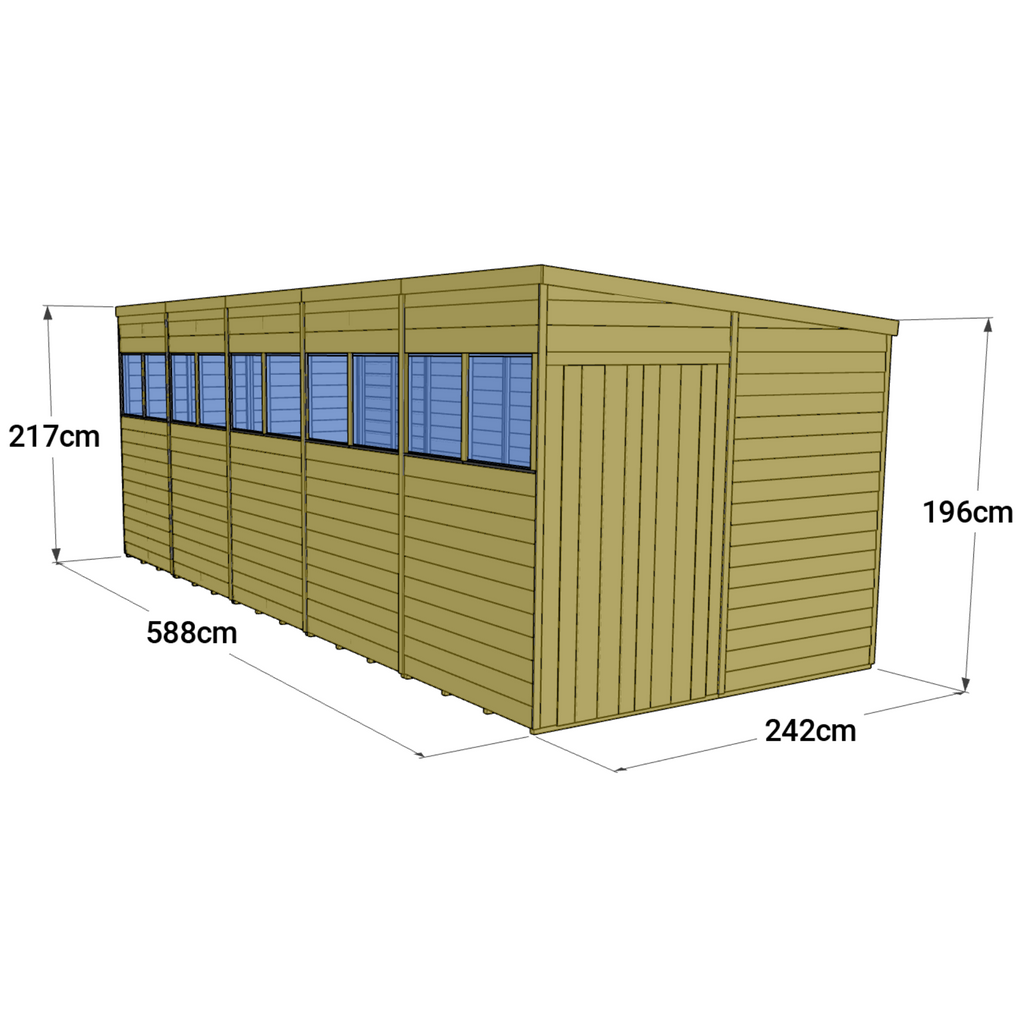 20x8 Tongue and Groove Pent Shed with Windows - Durable & Customizable - anydaydirect