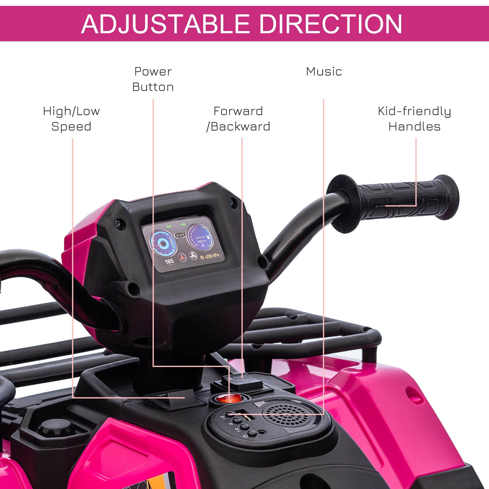 HOMCOM 12V Kids Quad Bike with Forward Reverse Functions, Ride On ATV with Music, LED Headlights, for Ages 3-5 Years - Pink - anydaydirect