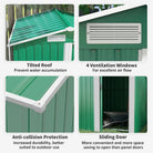 Outsunny Garden Metal Tool Storage Shed with Sliding Door, Sloped Roof and Floor Foundation, 152 x 132 x 188cm, Green - anydaydirect