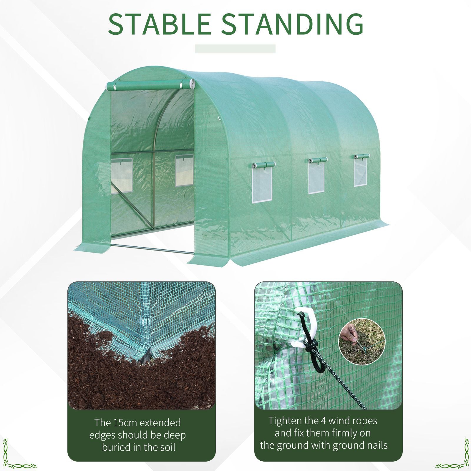 Outsunny 4L x 2W x 2H M Greenhouse Walk-in Polytunnel Outdoor Garden Flower Vegetable Planter 25mm Diameter Galvanised Steel Frame with Zipped Door - anydaydirect