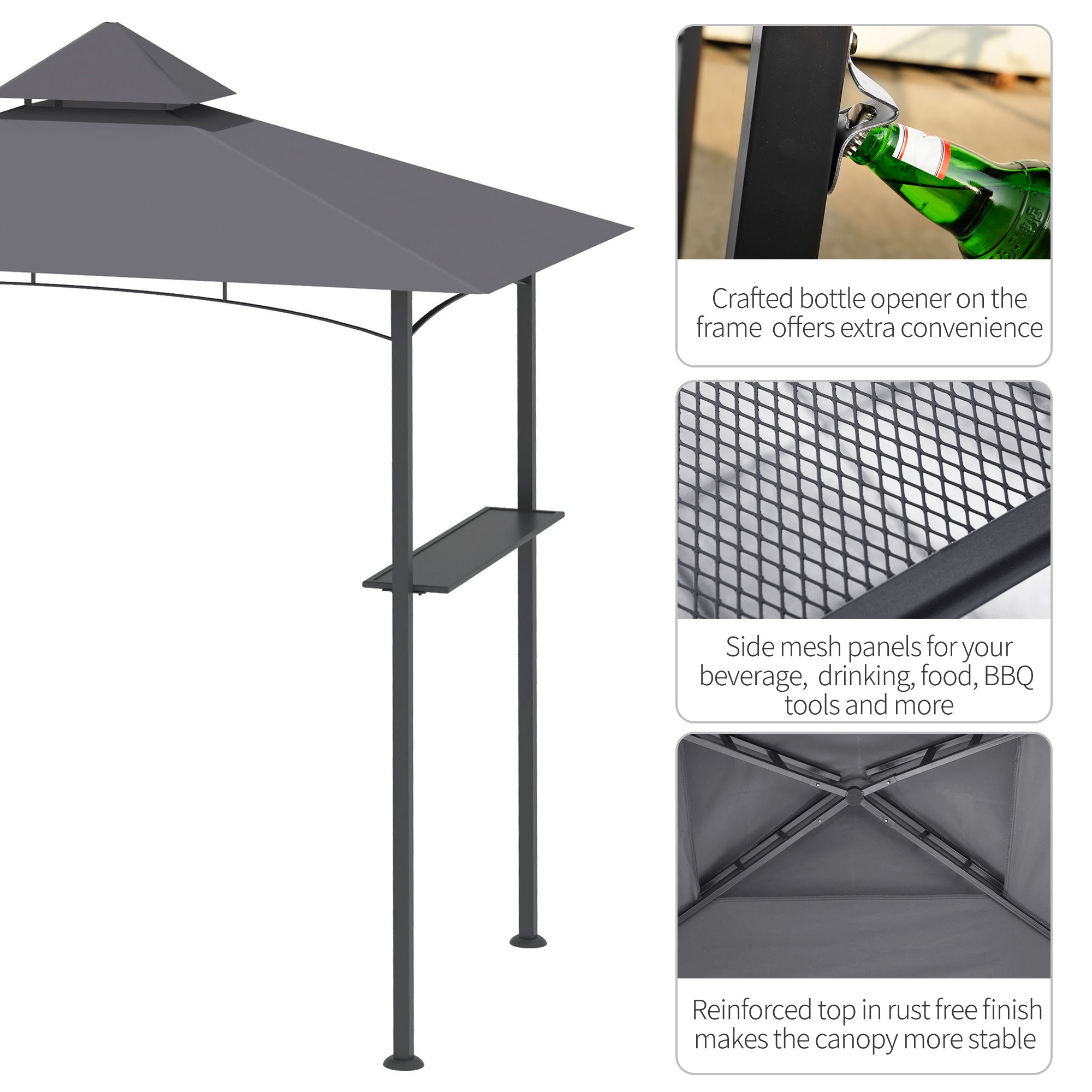 Outsunny 2.5M (8ft) New Double-Tier BBQ Gazebo Grill Canopy Barbecue Tent Shelter Patio Deck Cover - Grey - anydaydirect