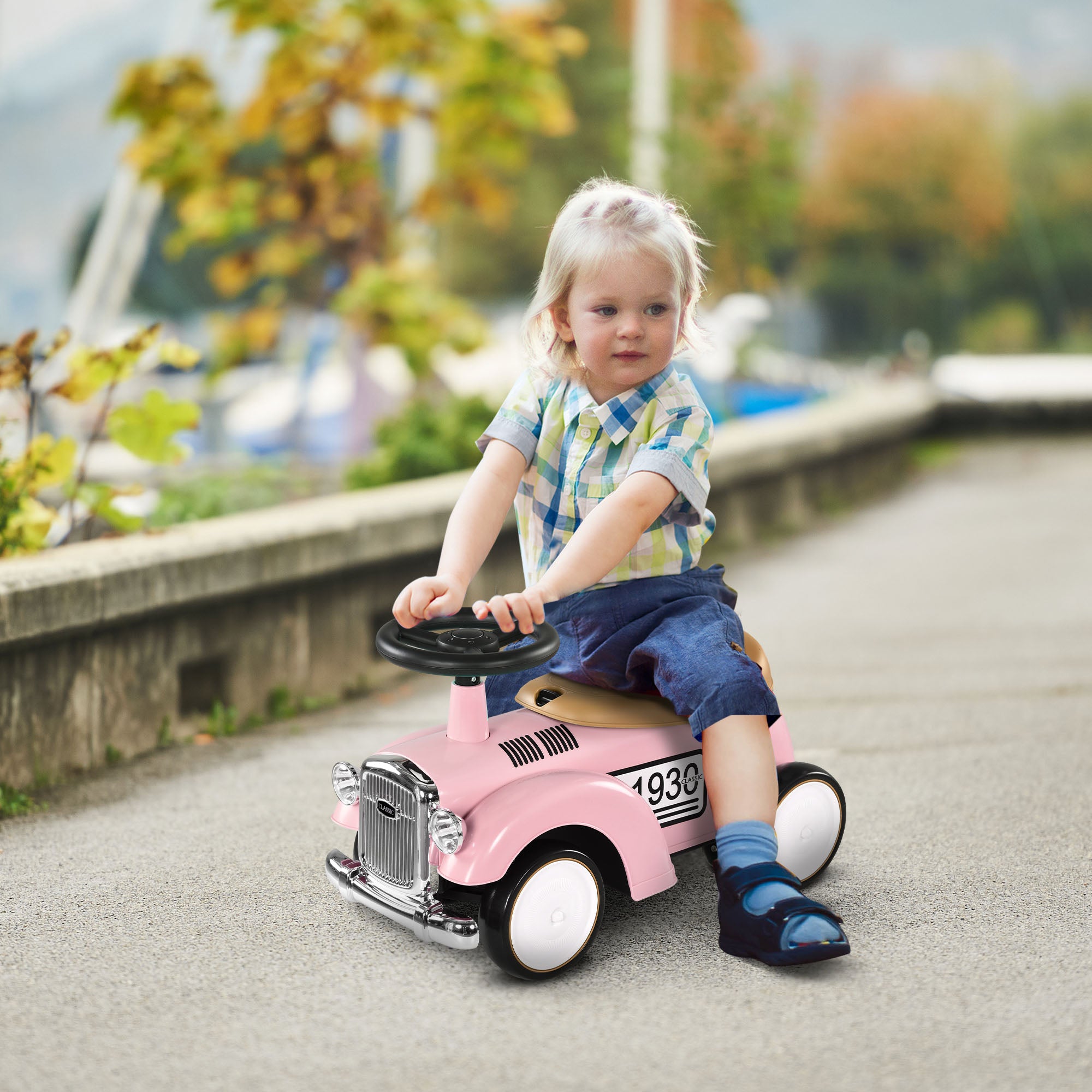 AIYAPLAY Foot To Floor Slider for Toddlers with Under Seat Storage Ride on Sliding Car with Horn Aged 12-36 Months Pink - anydaydirect