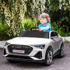 HOMCOM 12V Kids Electric Ride-On Car, with Remote Control, Lights, Music, Horn - White - anydaydirect