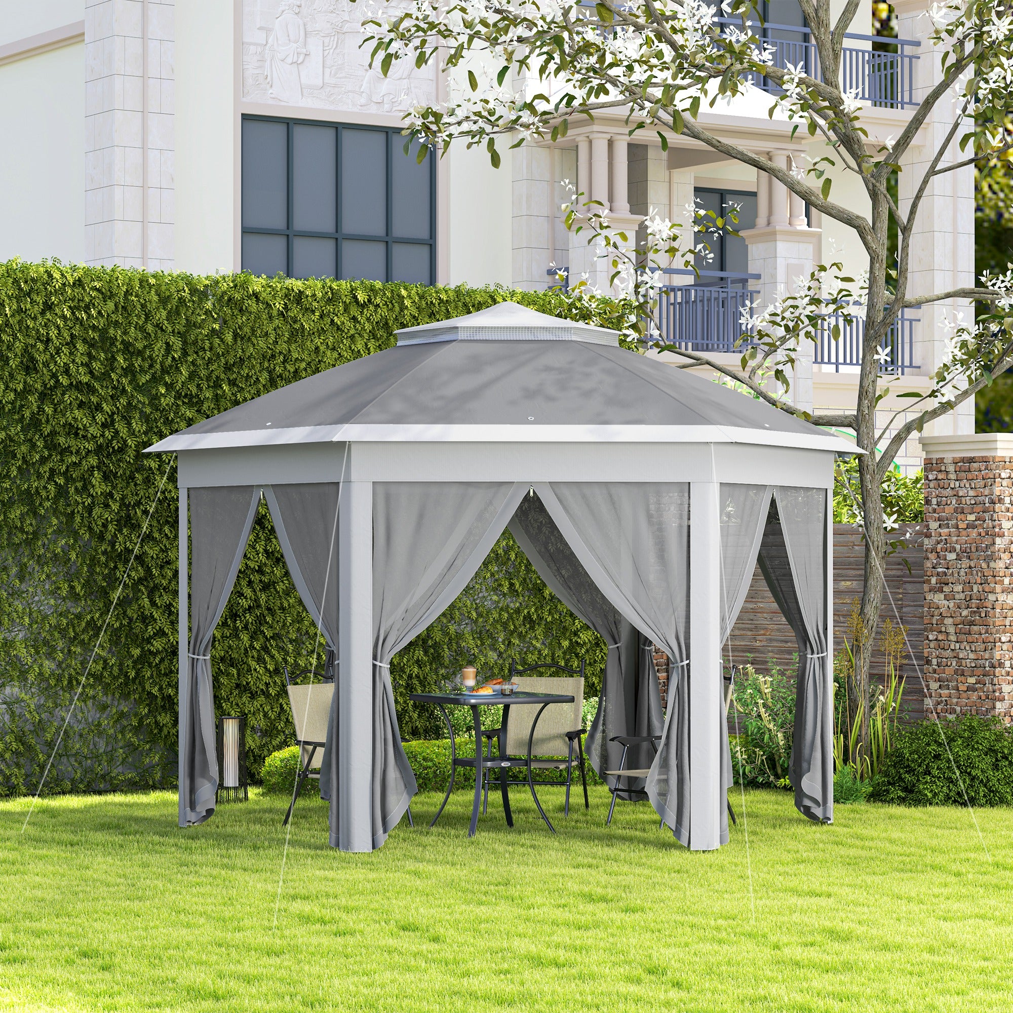 hexagon pop up tent Outsunny 3x4m Hexagon Garden Gazebo