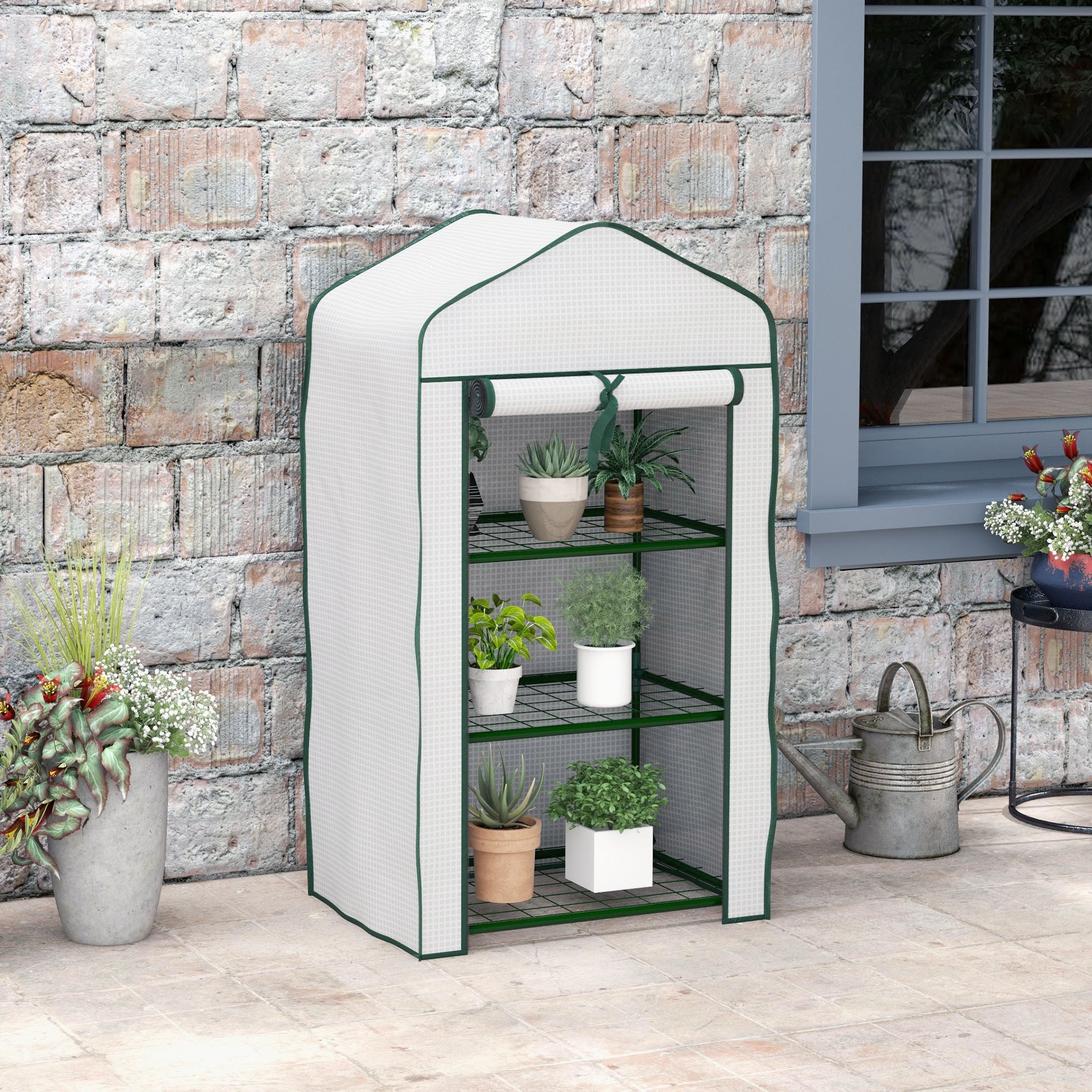 Outsunny Three-Tier Mini Greenhouse - White - anydaydirect