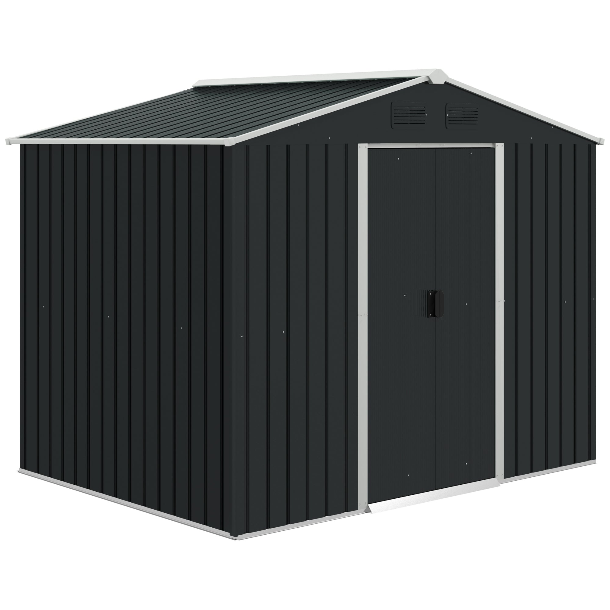 Outsunny 8 x 6ft Garden Storage Shed Double Door Ventilation Windows Sloped Roof Outdoor Equipment Tool, Grey - anydaydirect