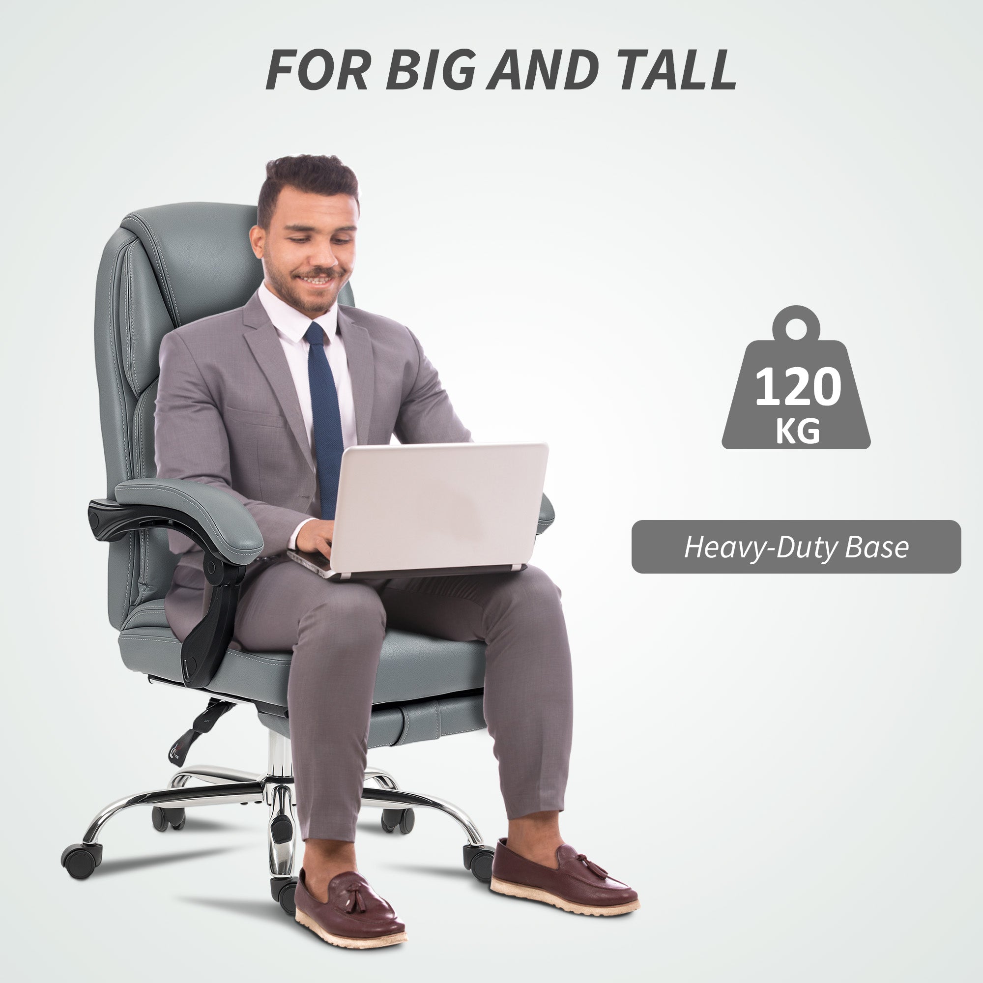 HOMCOM Faux Leather Reclining Office Chair Special  with Footrest - Grey - anydaydirect