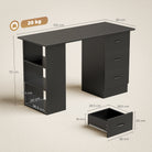 HOMCOM Computer Desk, Writing Table, PC Workstation with 3 Storage Shelves and Drawers, Handle, for Home Office, Black - anydaydirect