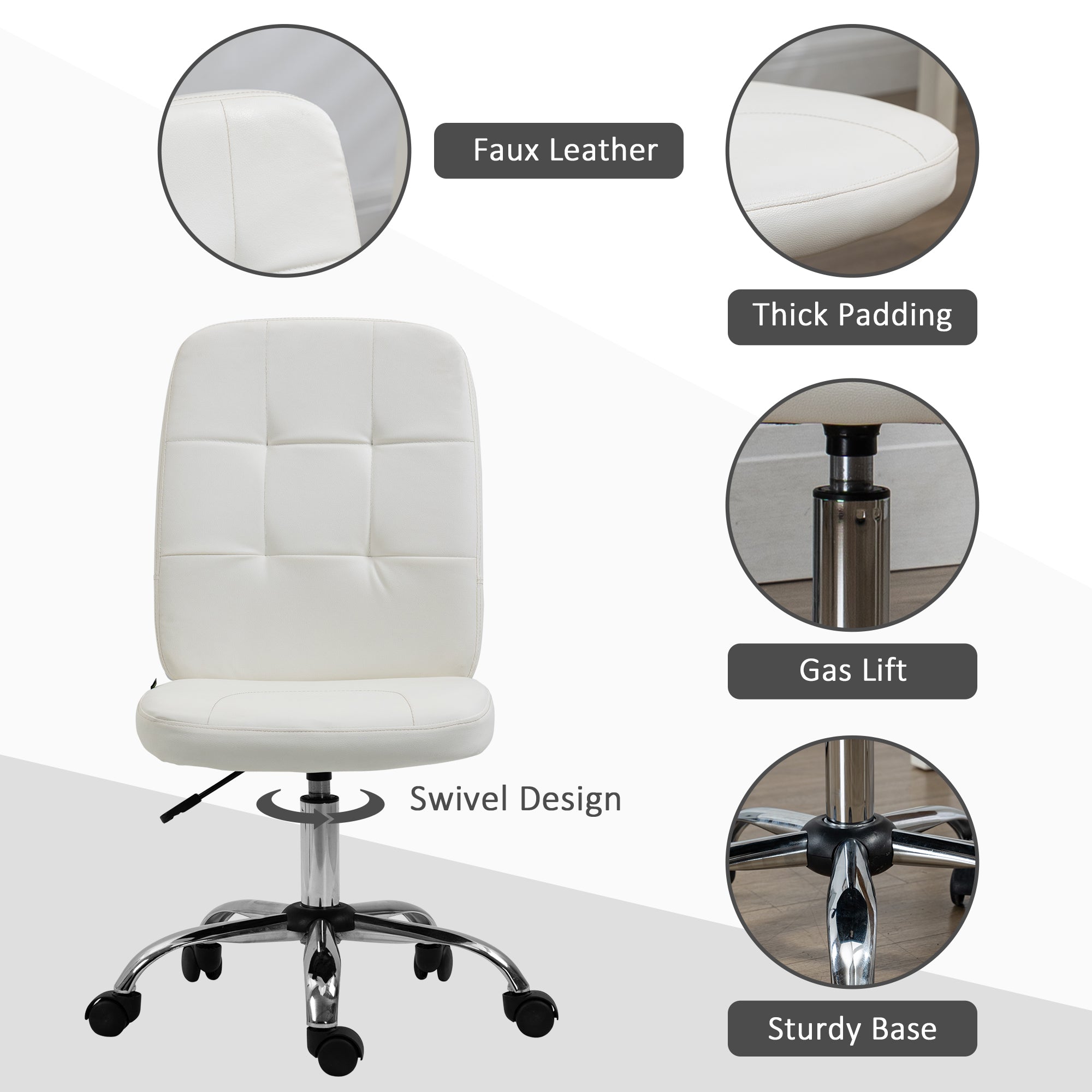 Vinsetto Armless Faux Leather Office Chair - White - anydaydirect