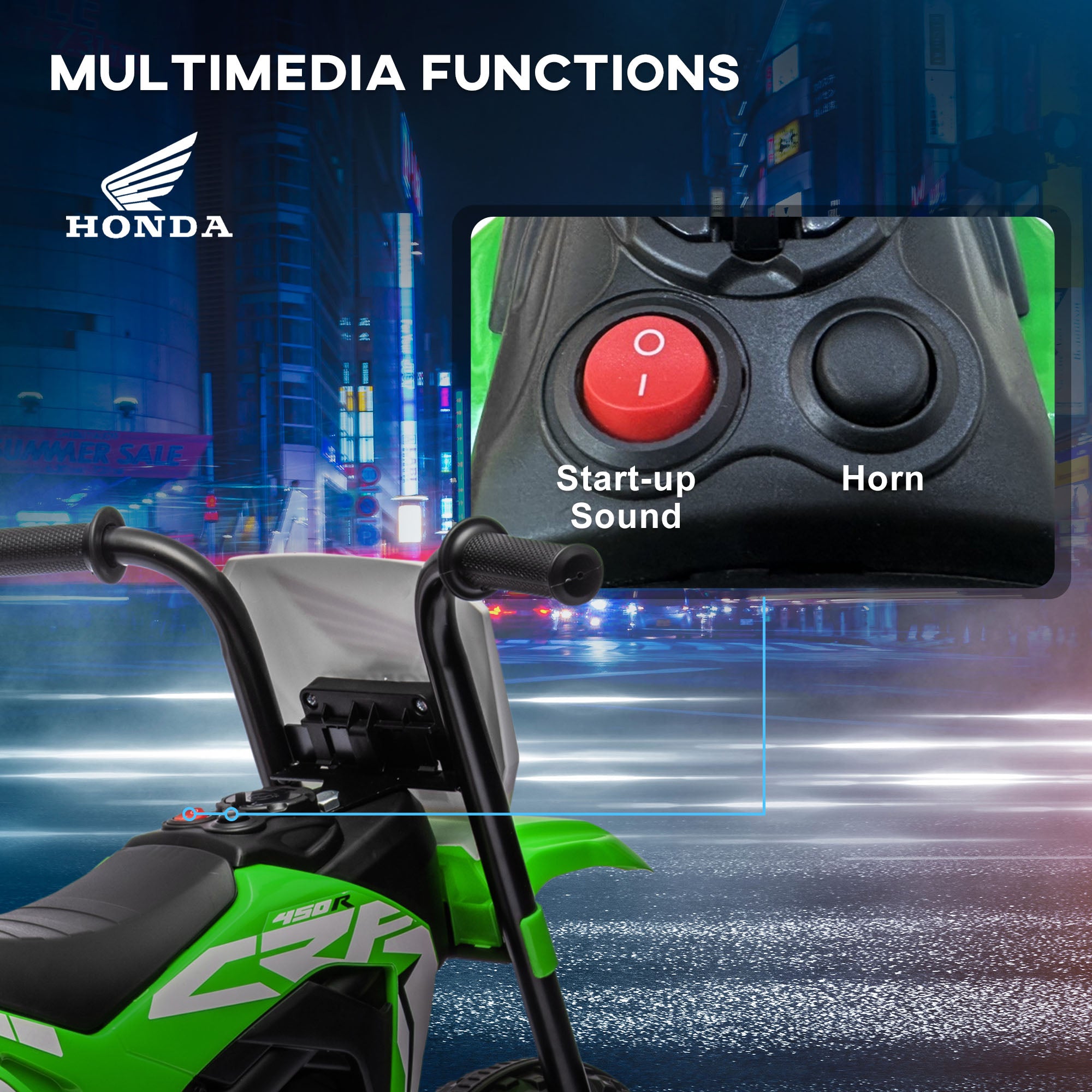 HOMCOM 6V Electric Motorbike for Toddlers, 3-Wheel Design, with Horn and Startup Sound, Vibrant Green - anydaydirect